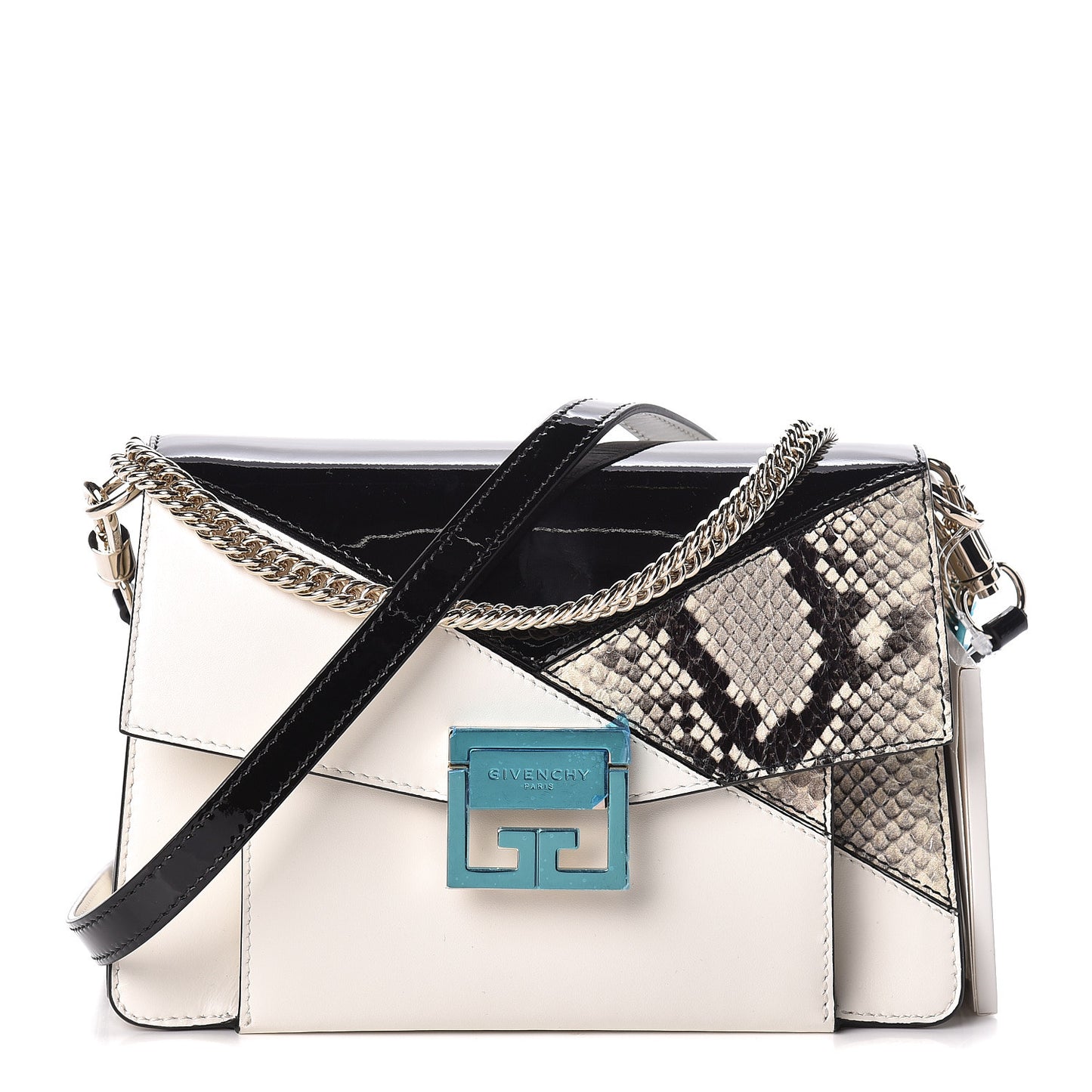 Patent Calfskin Python Embossed Small GV3 Shoulder Bag Black White