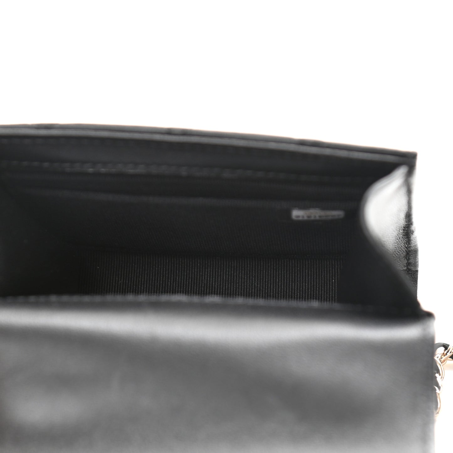 Lambskin Quilted Top Handle Flap Clutch With Chain Black