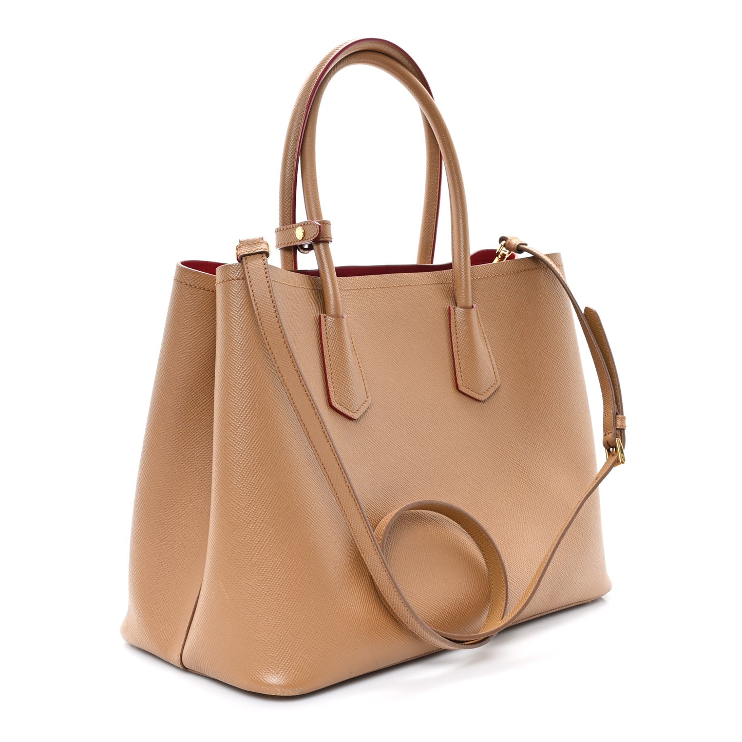 Saffiano Cuir Large Double Bag Caramel Fuoco
