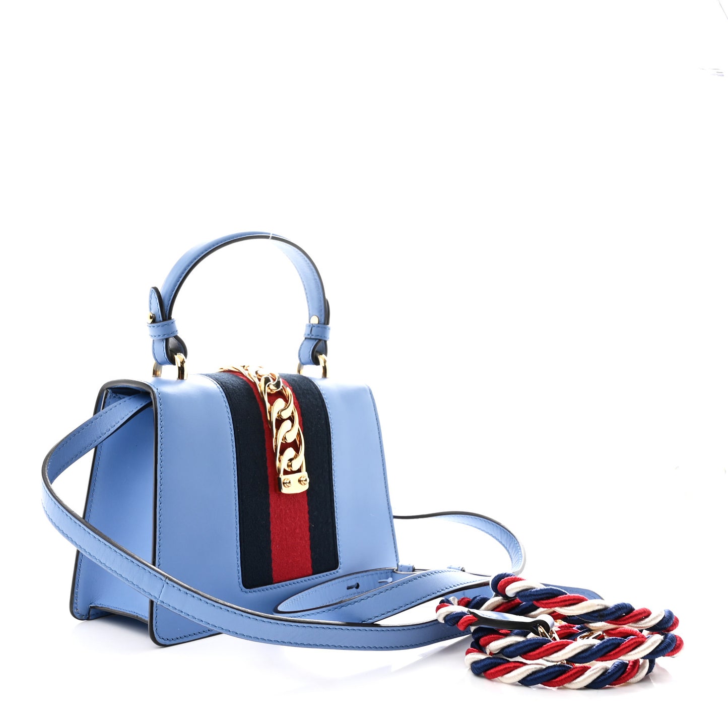 Vitello Fontanella Web Mini Sylvie Top Handle Bag Clear Sky Blue