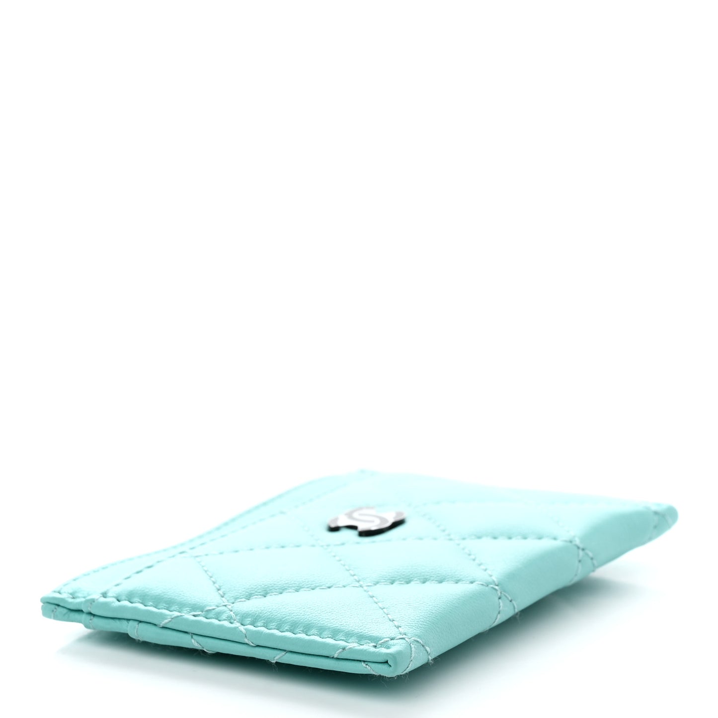 Lambskin Quilted Card Holder Turquoise