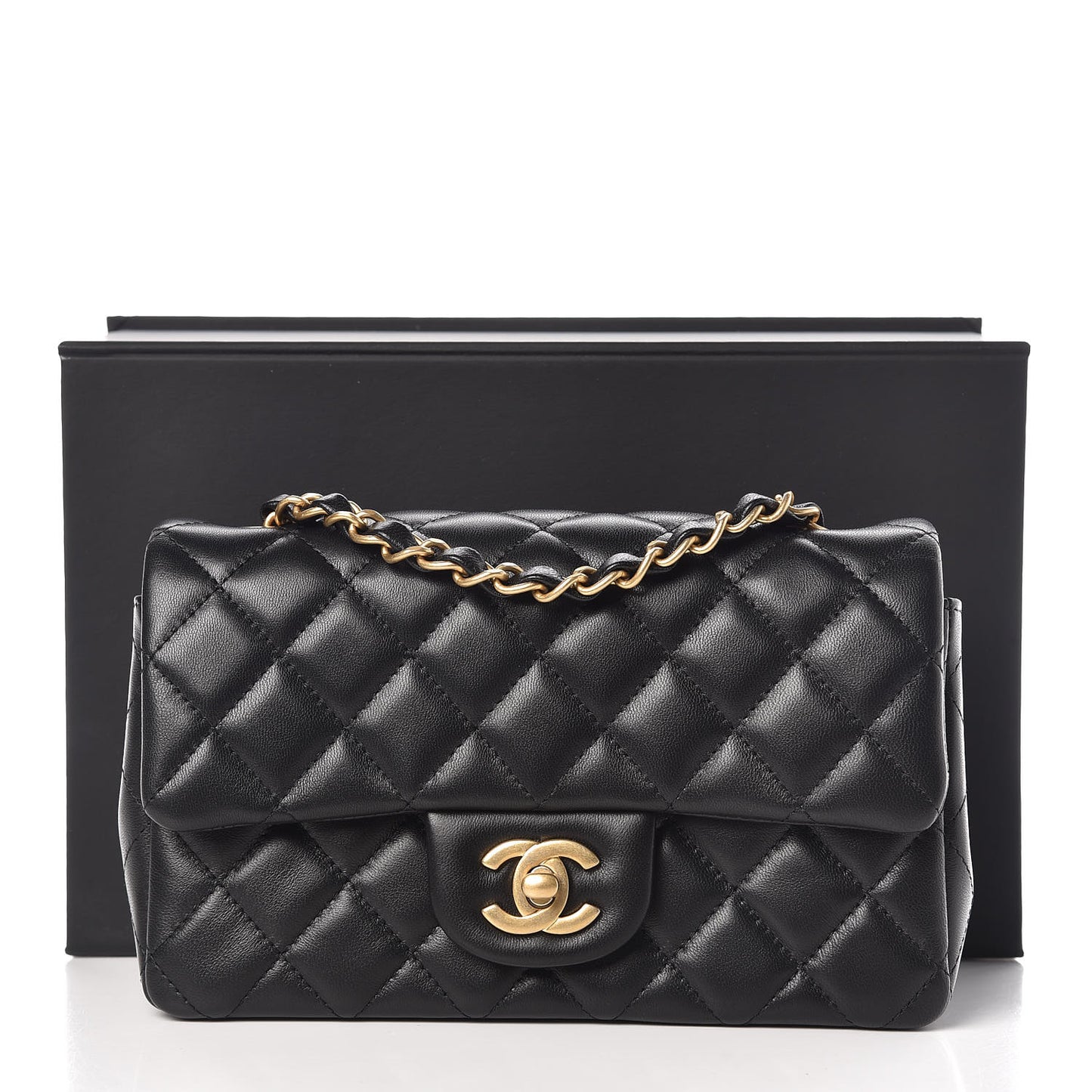Lambskin Quilted Mini Rectangular Flap Black