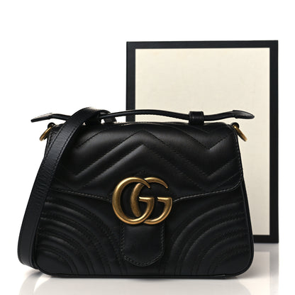 Gucci Calfskin Matelasse Mini GG Marmont Top Handle Shoulder Bag Black 10 of 10