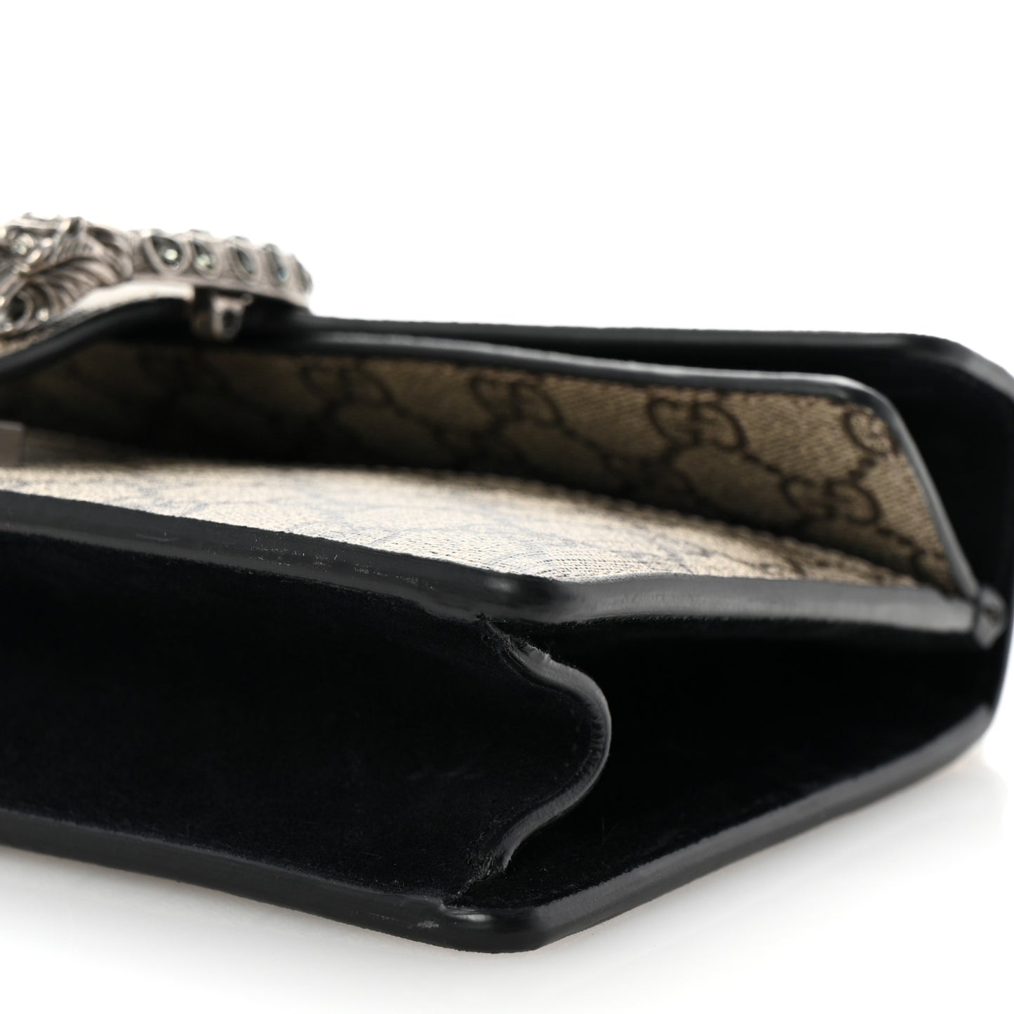 GG Supreme Monogram Suede Crystal Small Dionysus Shoulder Bag Beige Ebony Black