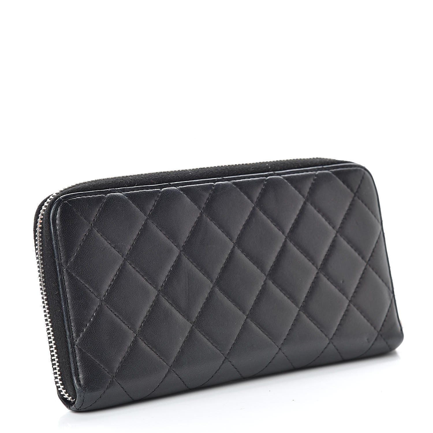 Chanel Lambskin Quilted Large Gusset Zip Around Wallet Black 3 of 12