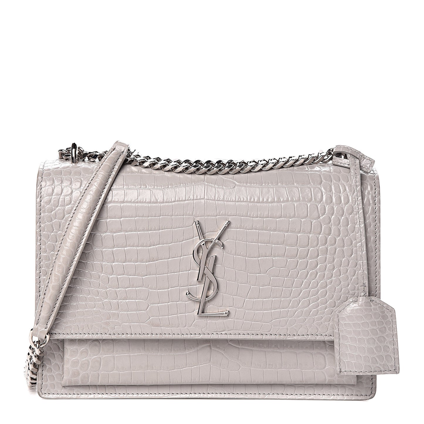 Calfskin Crocodile Embossed Medium Monogram Sunset Mouse Grey