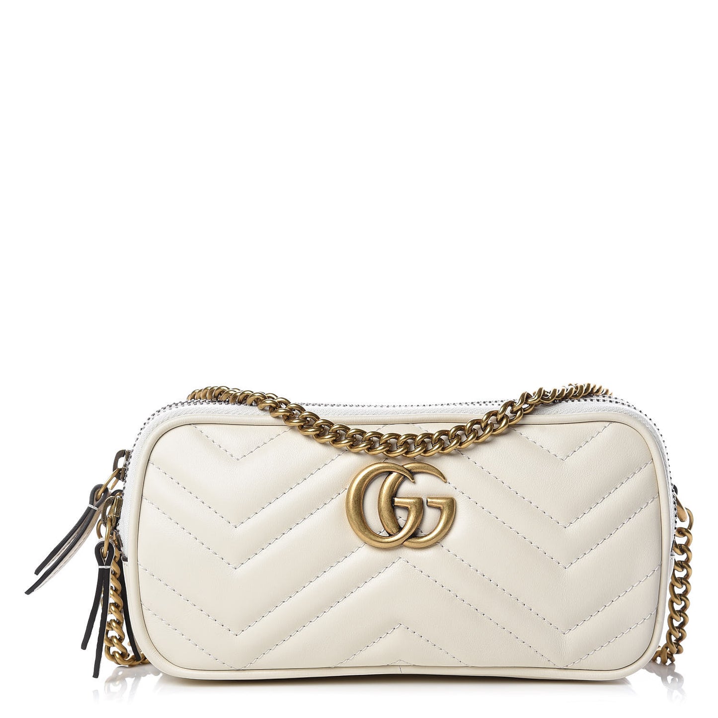 Calfskin Matelasse Mini GG Marmont Chain Crossbody Bag Mystic White