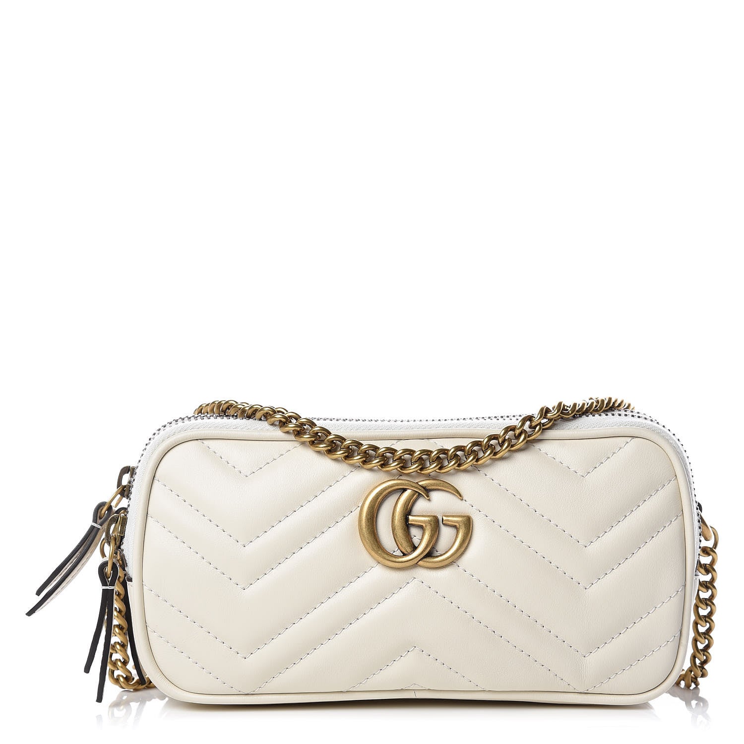 Gucci Calfskin Matelasse Mini GG Marmont Chain Crossbody Bag Mystic White 1 of 10