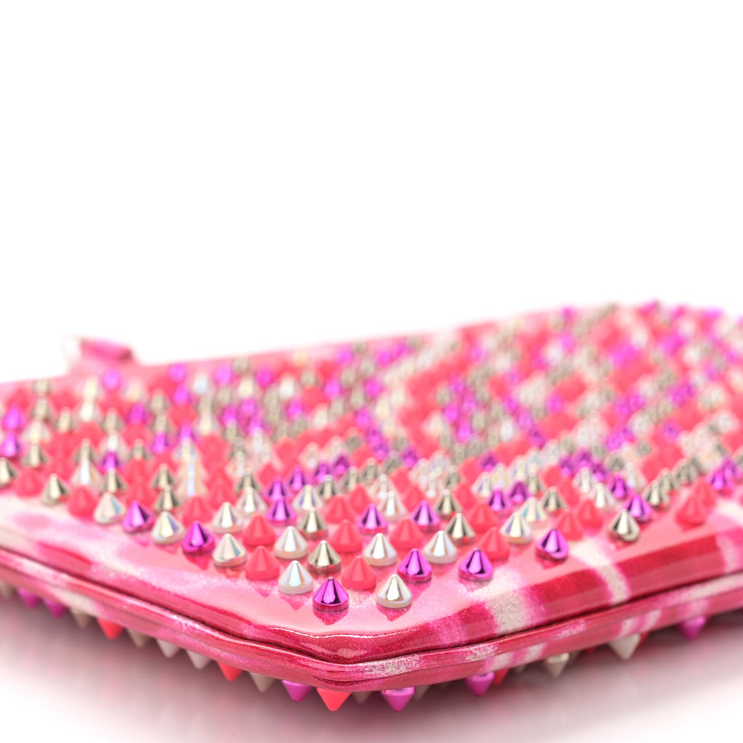 Christian Louboutin CHRISTIAN LOUBOUTIN Patent Glittart Studded Loubiposh Chain Clutch Shocking Pink 8 of 9