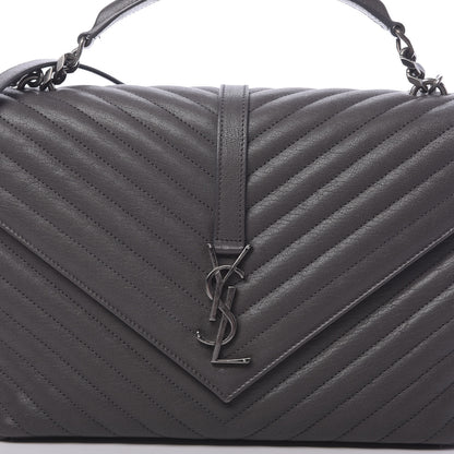 Saint Laurent Sheepskin Matelasse Chevron Monogram Large College Satchel Dark Asphalt 15 of 16