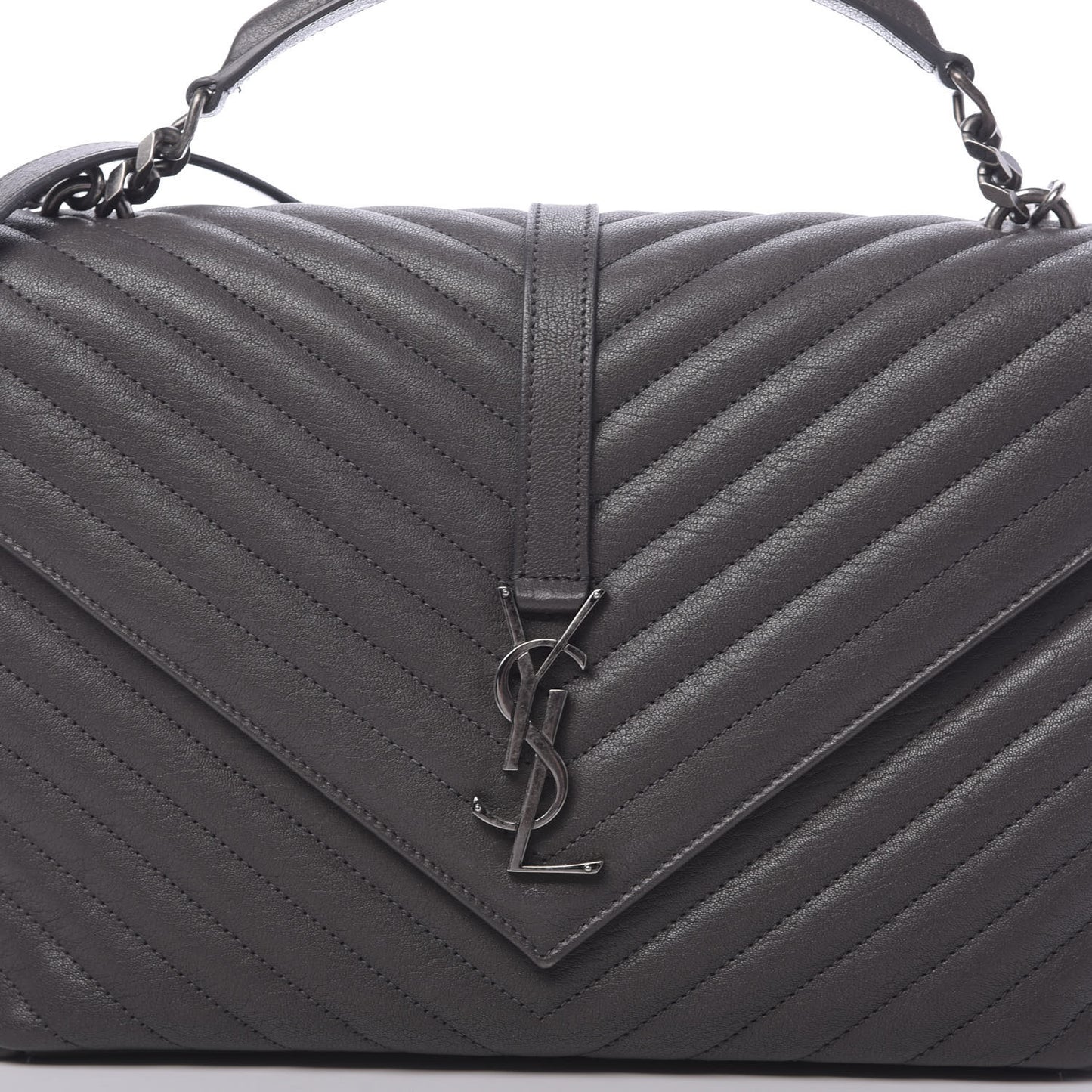 Sheepskin Matelasse Chevron Monogram Large College Satchel Dark Asphalt