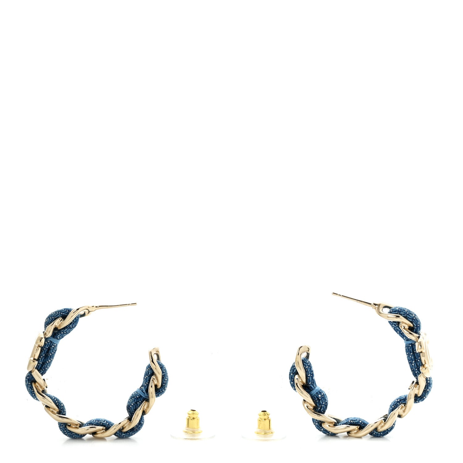 Chanel Metal Denim CC Chain Hoop Earrings Gold Blue 3 of 5