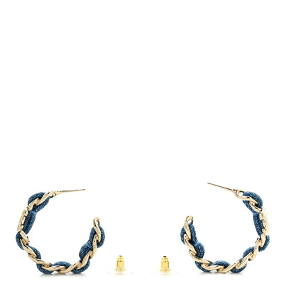 Chanel Metal Denim CC Chain Hoop Earrings Gold Blue 3 of 5