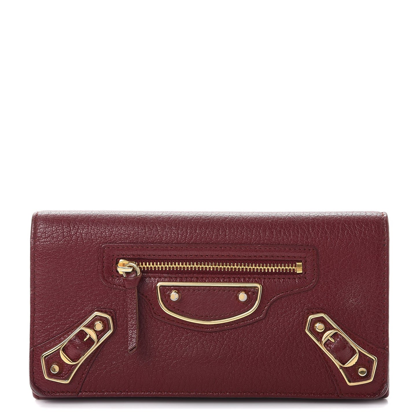 Chevre Gold Metallic Edge Hardware Money Wallet Bordeaux