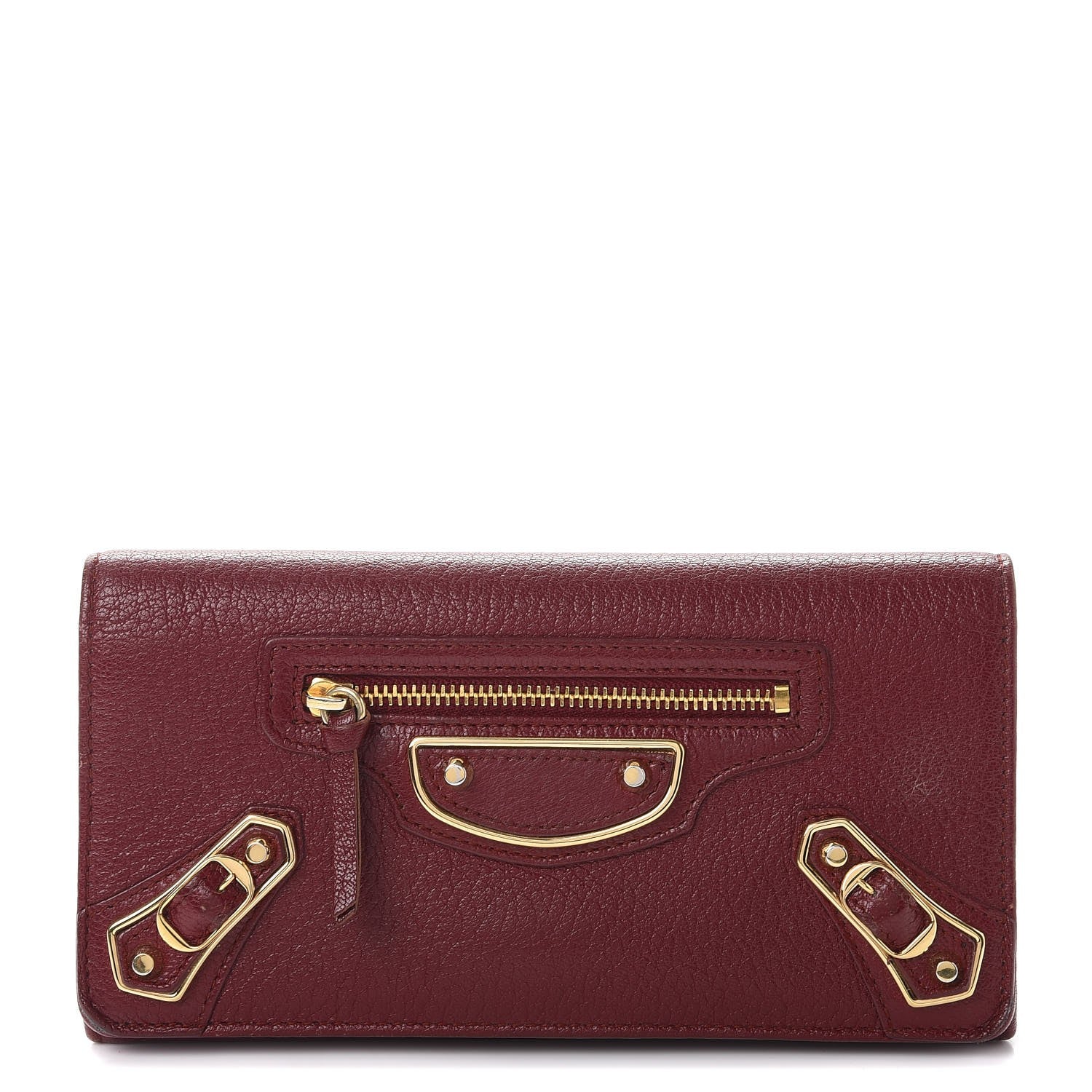 Balenciaga Chevre Gold Metallic Edge Hardware Money Wallet Bordeaux 1 of 15