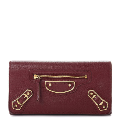 Balenciaga Chevre Gold Metallic Edge Hardware Money Wallet Bordeaux 1 of 15