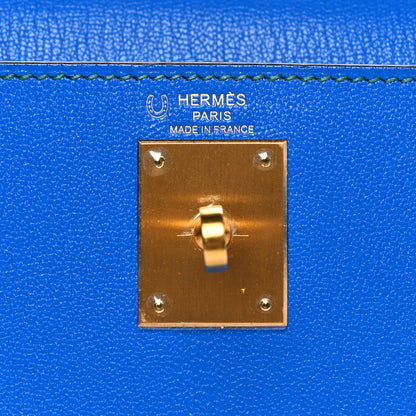 Hermes Chevre Mysore Horseshoe Kelly Retourne 28 Bleu Hydra Bleu Paon 5 of 10