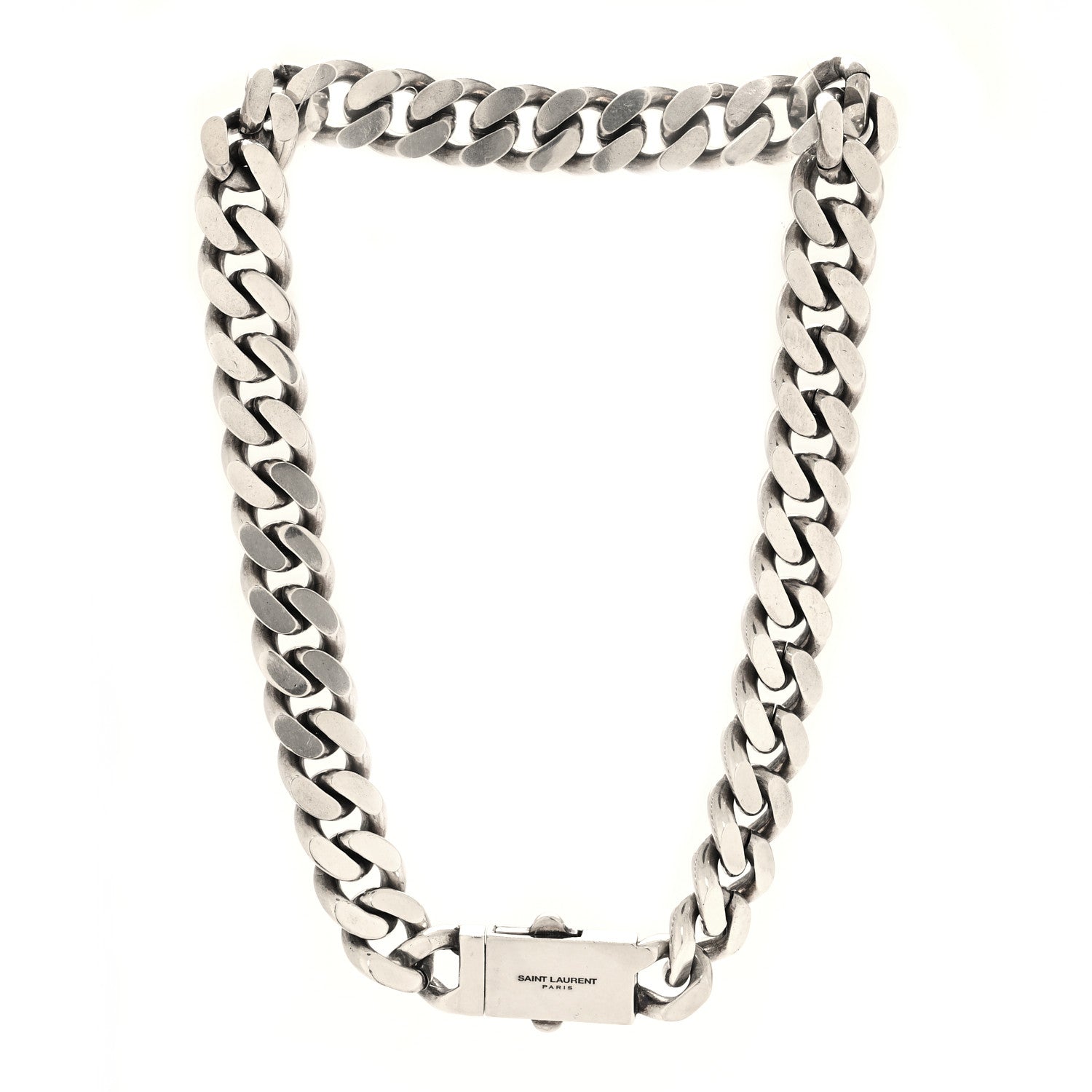 Saint Laurent Metal Curb Chain Necklace Oxidized Silver 3 of 4