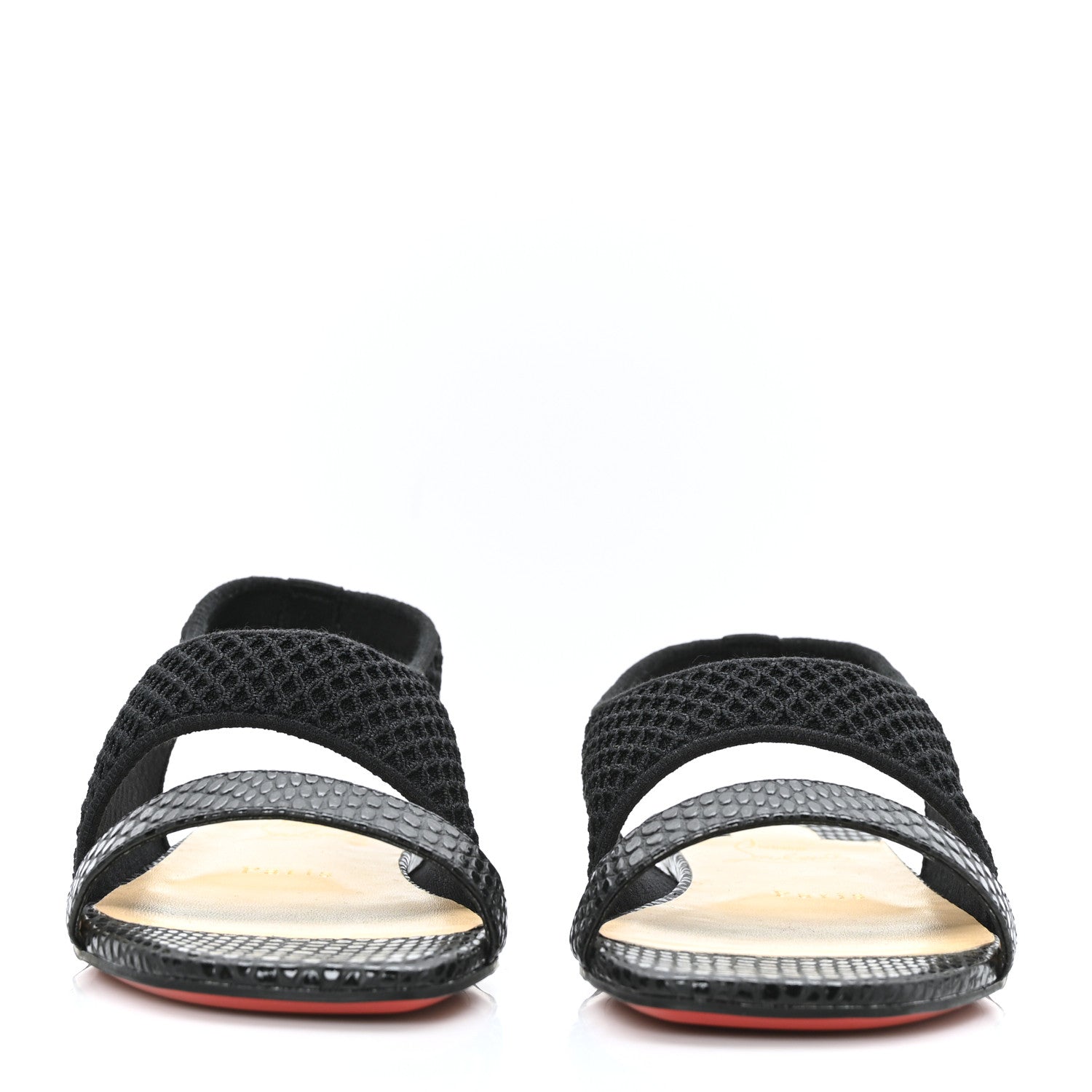 Christian Louboutin Calfskin Mesh Snakeskin Embossed Georgette Flats 36 Black 2 of 7