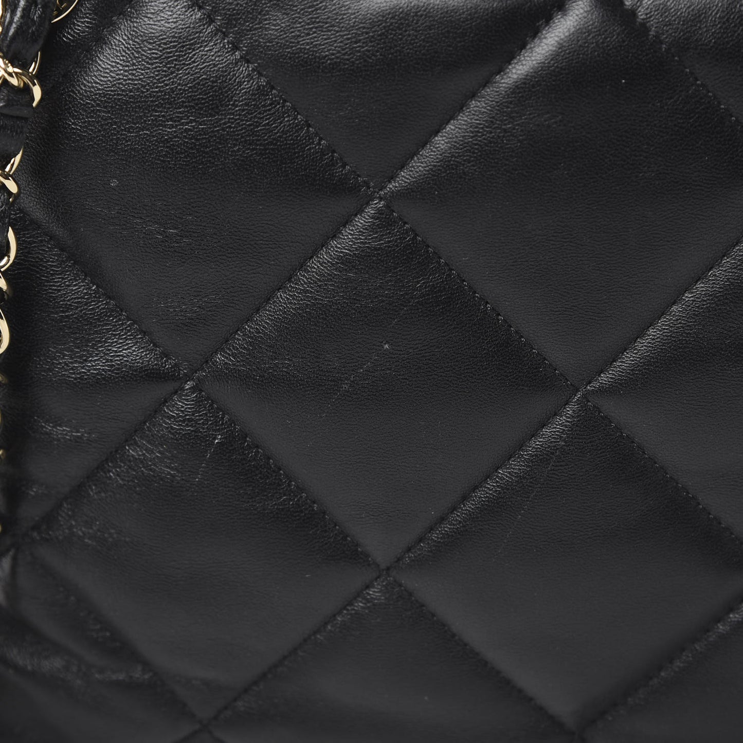 Lambskin Quilted Drawstring Shopping Bag Black