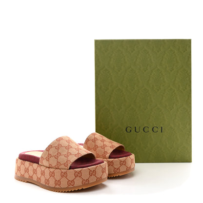 Gucci Canvas GG Monogram Angelina Platform Slide Sandals 35.5 Beige Ruggine 9 of 9