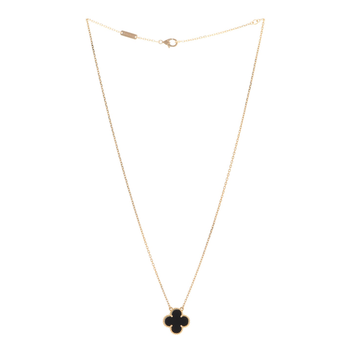 18K Yellow Gold Black Onyx Vintage Alhambra Pendant Necklace