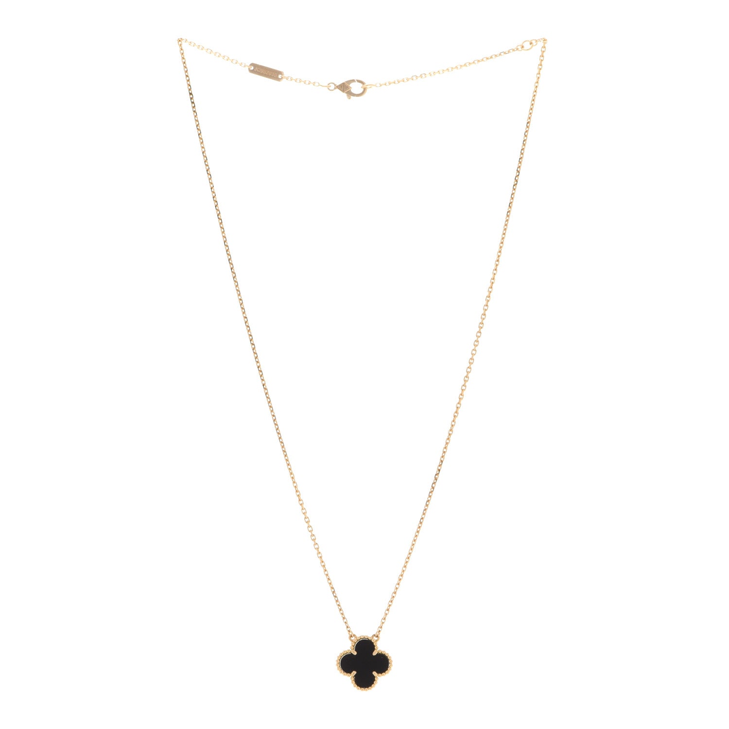 Van Cleef & Arpels 18K Yellow Gold Black Onyx Vintage Alhambra Pendant Necklace 3 of 7