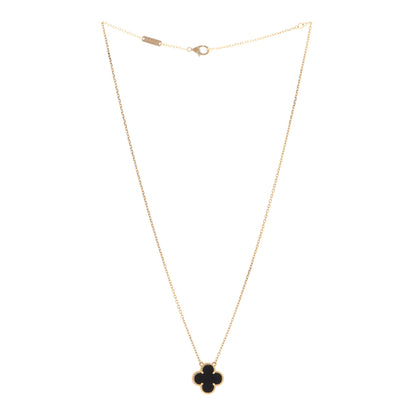 Van Cleef & Arpels 18K Yellow Gold Black Onyx Vintage Alhambra Pendant Necklace 3 of 7
