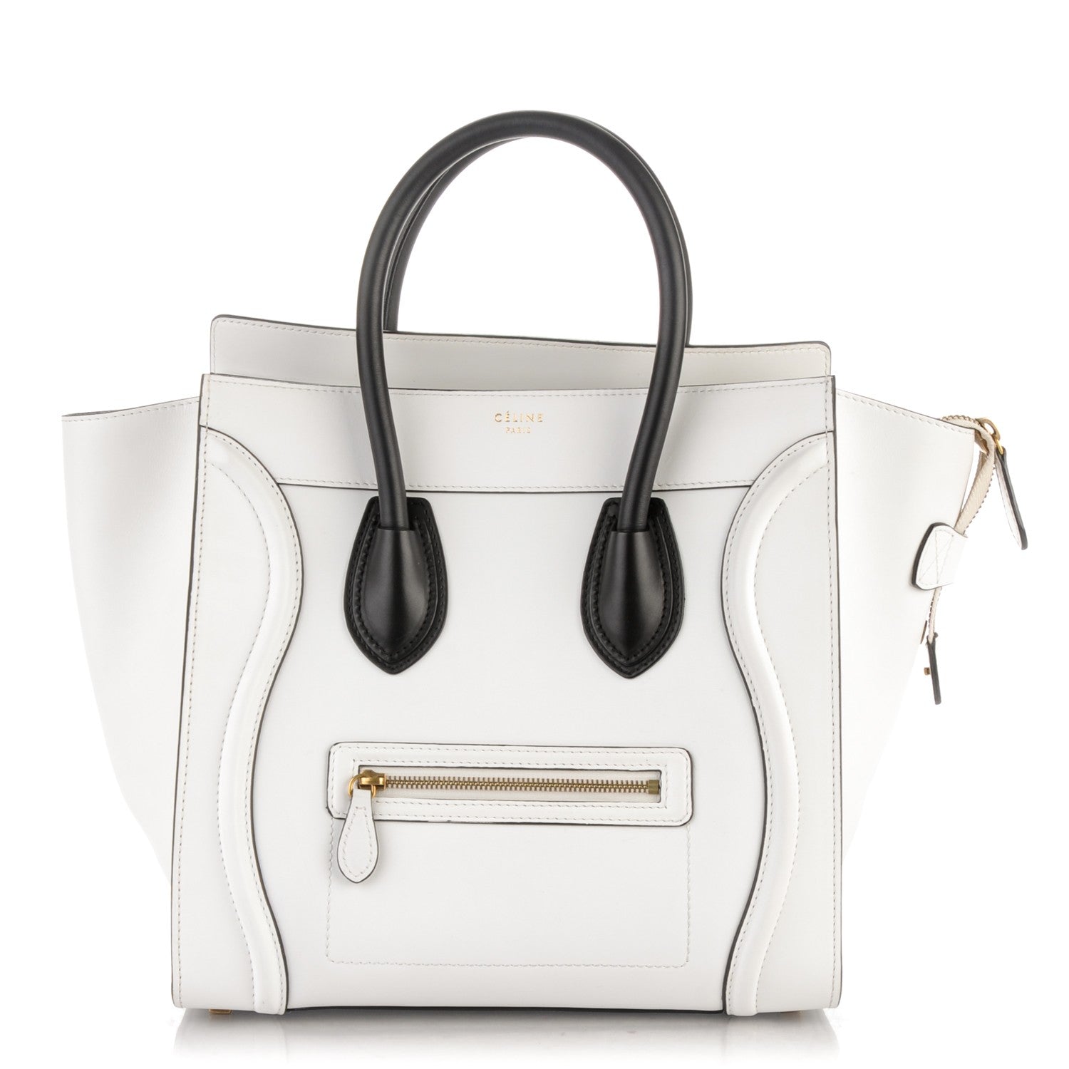 Celine Smooth Calfskin Mini Luggage White Black 1 of 8