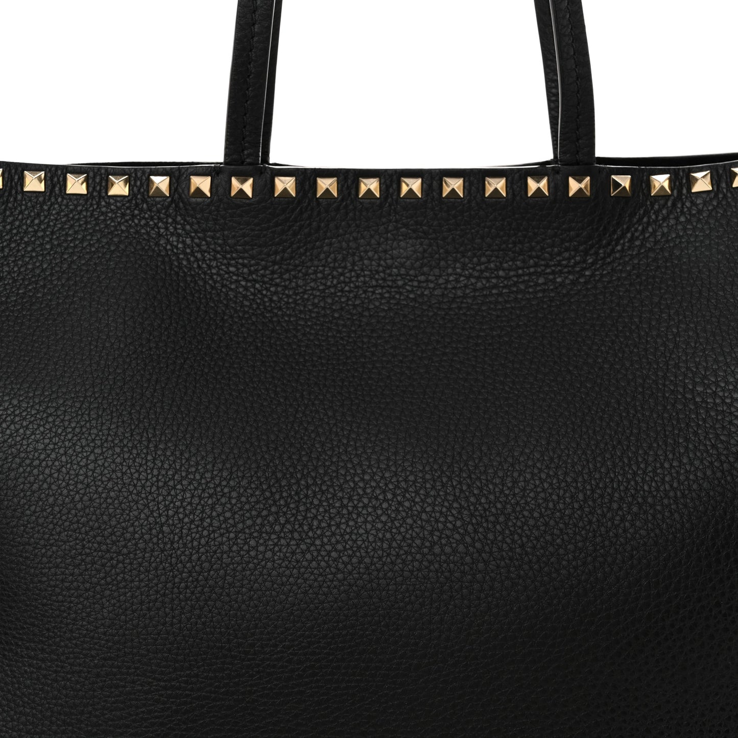 Grained Calfskin Rockstud Shoulder Tote Black