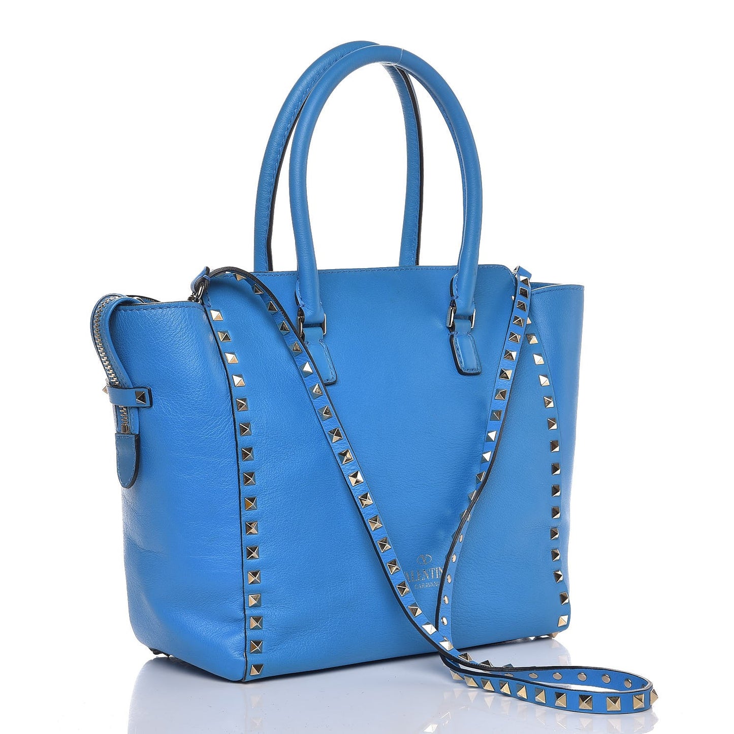 Vitello Rockstud Double Handle Tote Blue Fluo