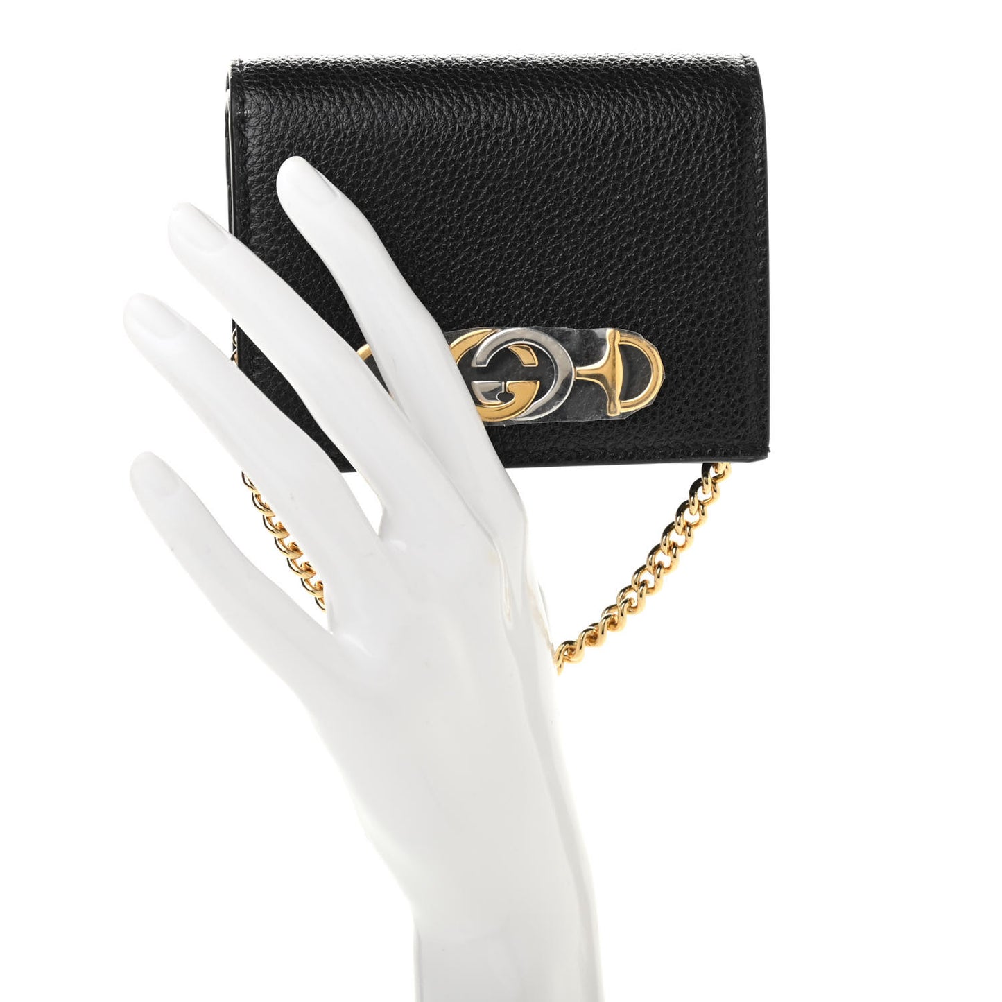 Grainy Calfskin Zumi Chain Card Case Wallet Black
