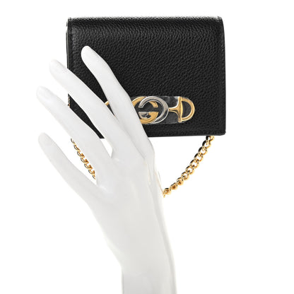 Gucci Grainy Calfskin Zumi Chain Card Case Wallet Black 2 of 7