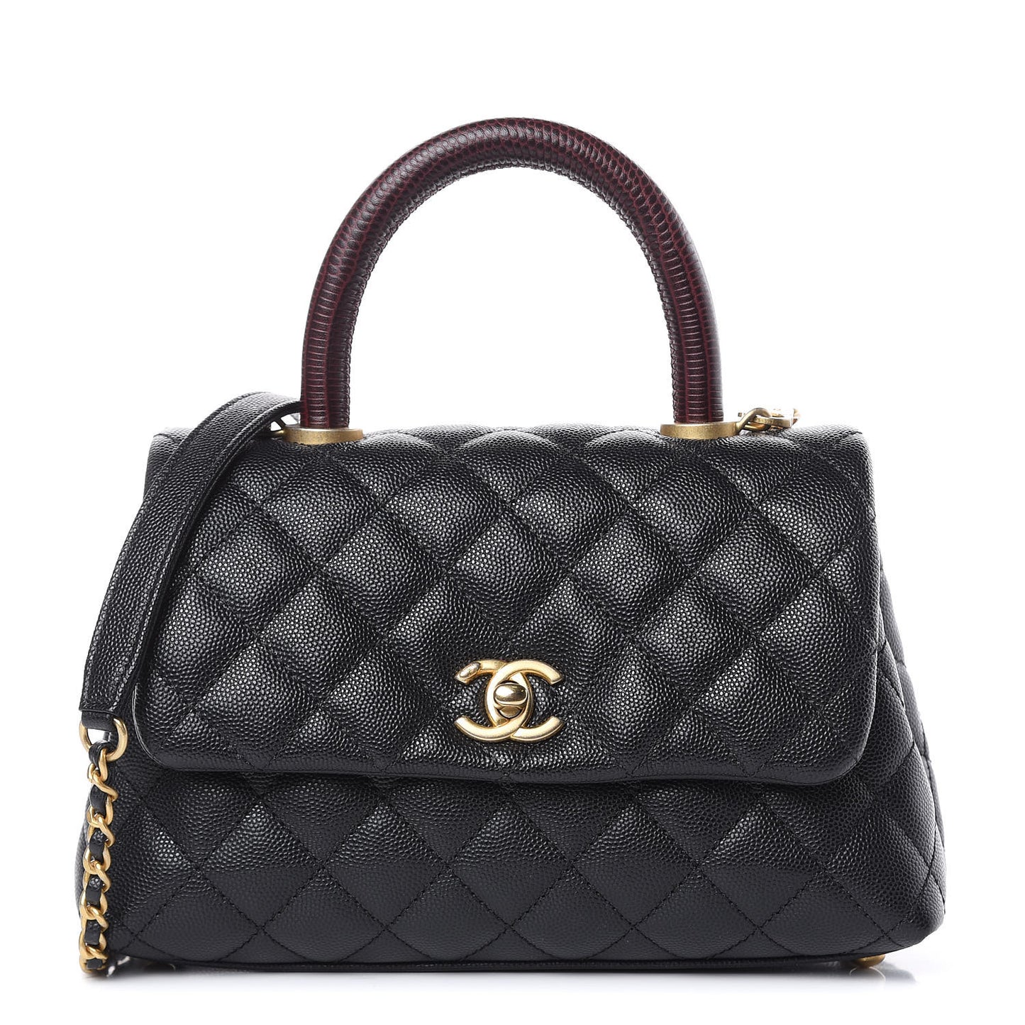 Caviar Lizard Embossed Quilted Mini Coco Handle Flap Black