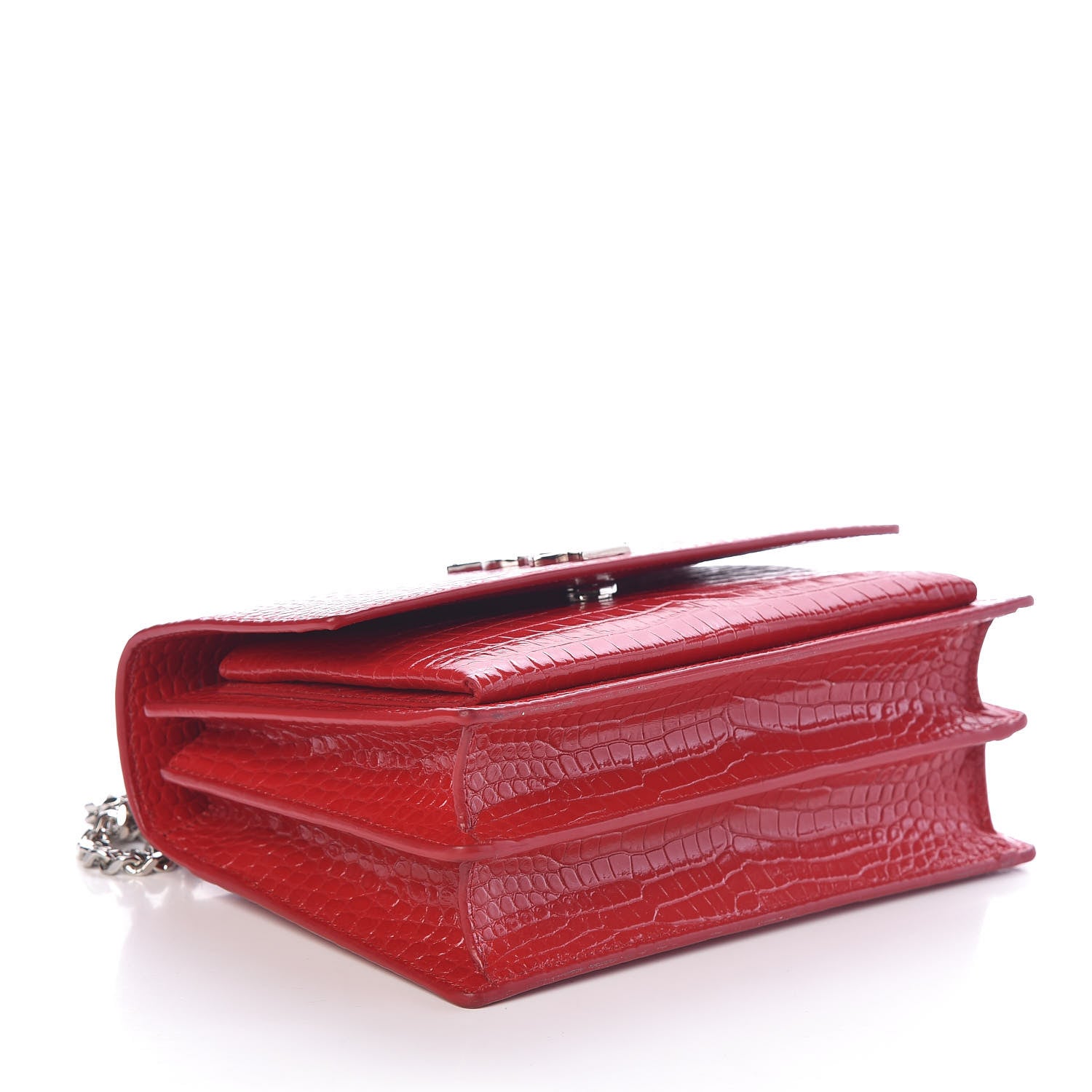 Saint Laurent Calfskin Crocodile Embossed Medium Monogram Sunset Rouge Eros 4 of 8