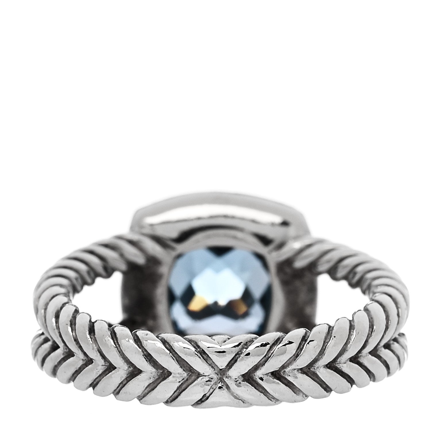 David Yurman Sterling Silver Diamond Blue Topaz 7mm Petite Albion Ring 52 6 3 of 4