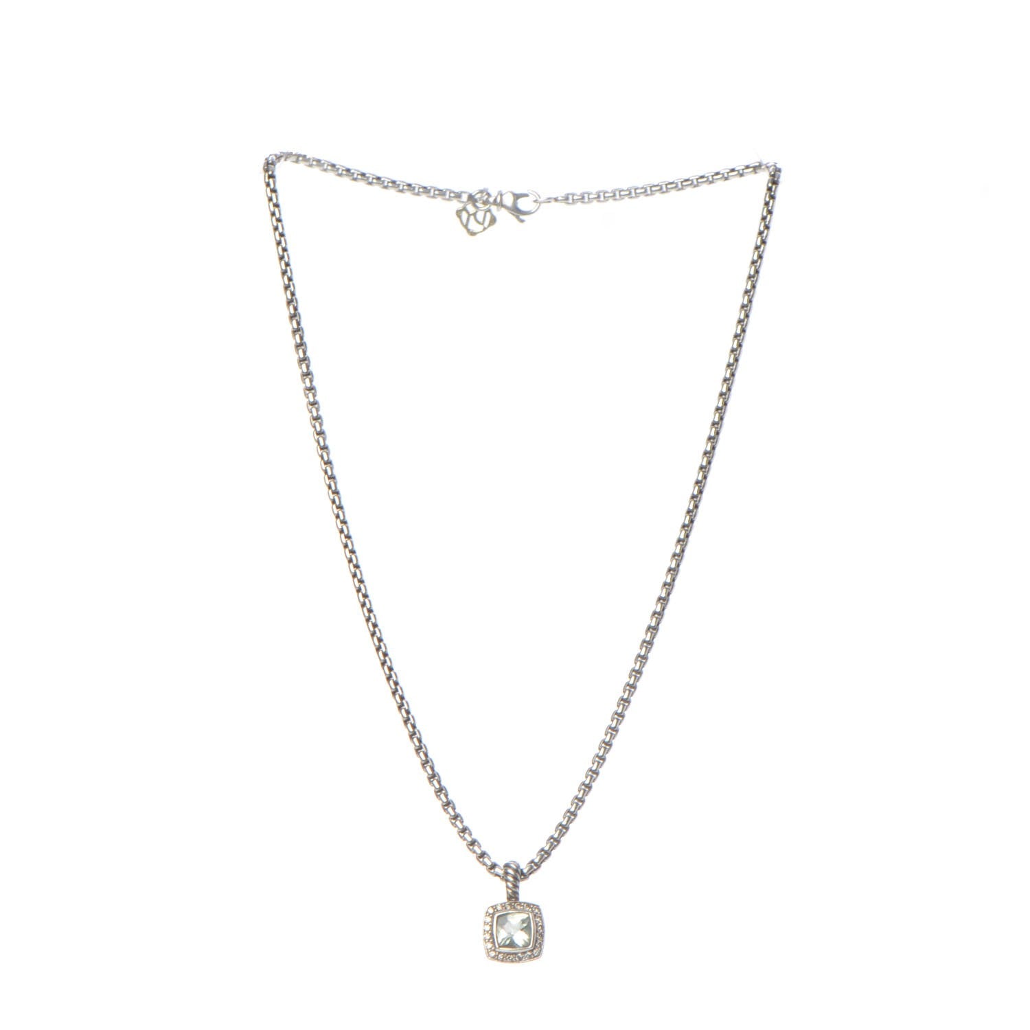 David Yurman Sterling Silver Diamond Prasiolite 7mm Petite Albion Pendant Necklace 4 of 7