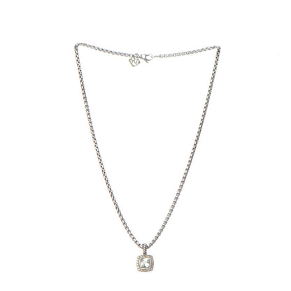 David Yurman Sterling Silver Diamond Prasiolite 7mm Petite Albion Pendant Necklace 4 of 7