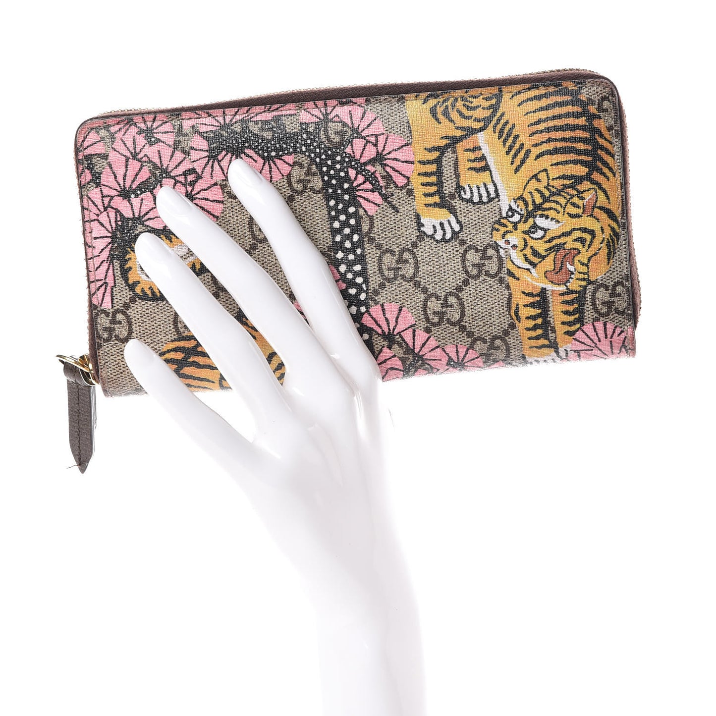 GG Supreme Monogram Bengal Zip Around Wallet Beige Pink
