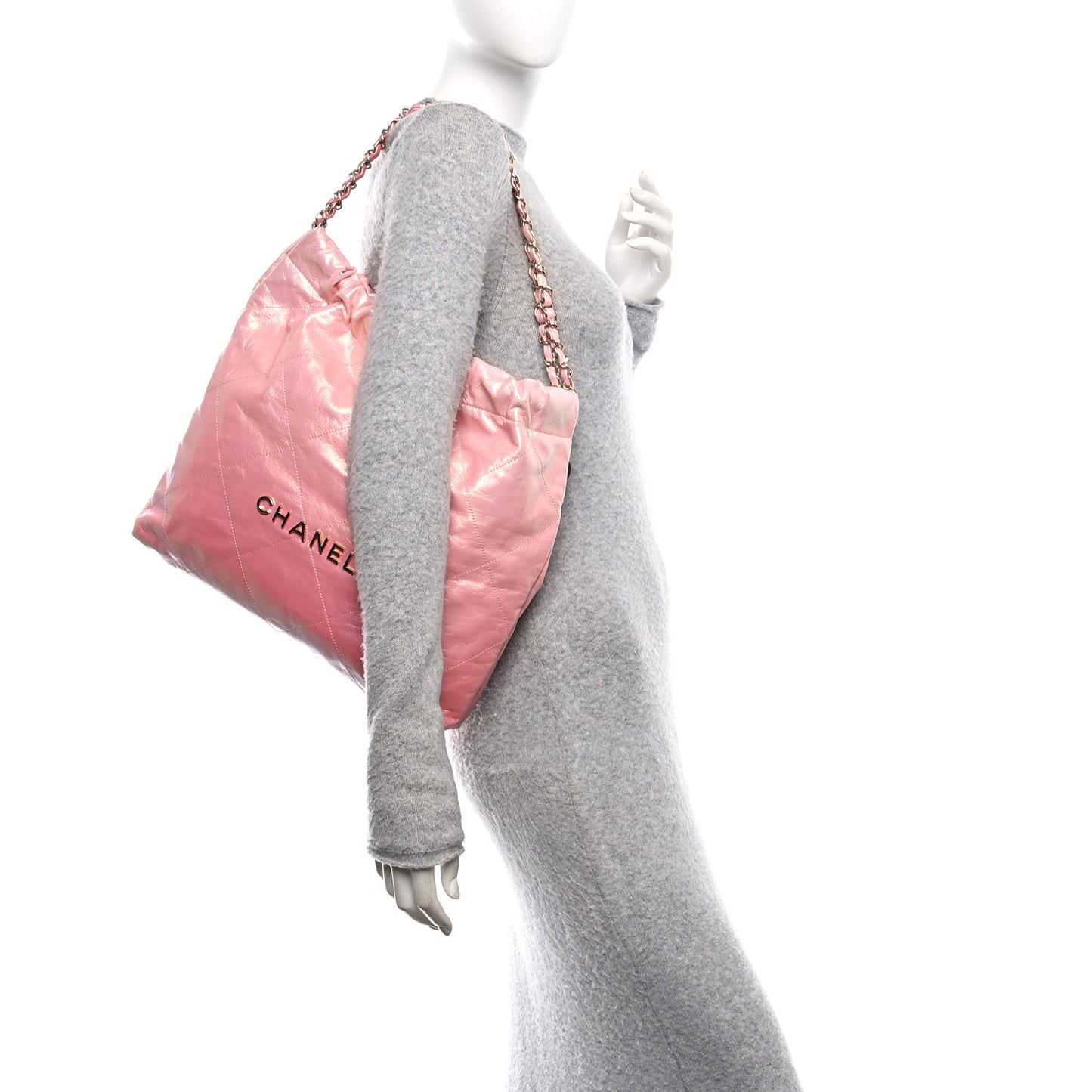 Metallic Calfskin Quilted Small Chanel 22 Pink