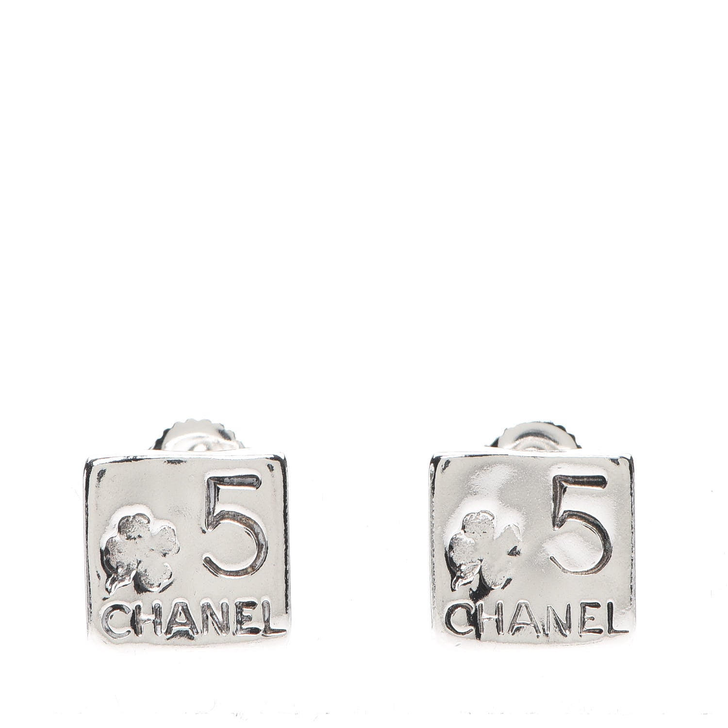 Chanel Sterling Silver Square Number 5 Earrings 1 of 6