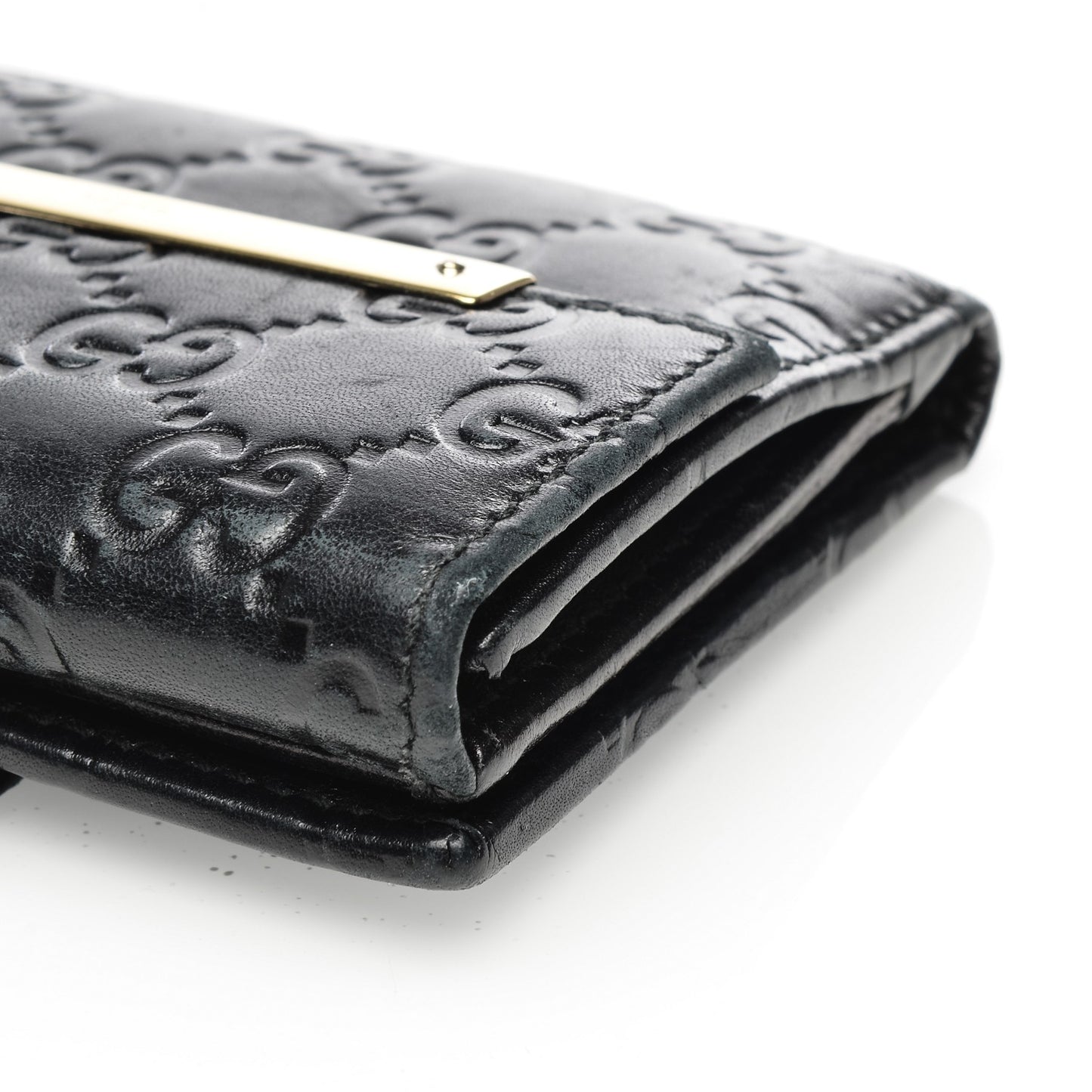 Guccissima Metal Bar French Flap Wallet Black