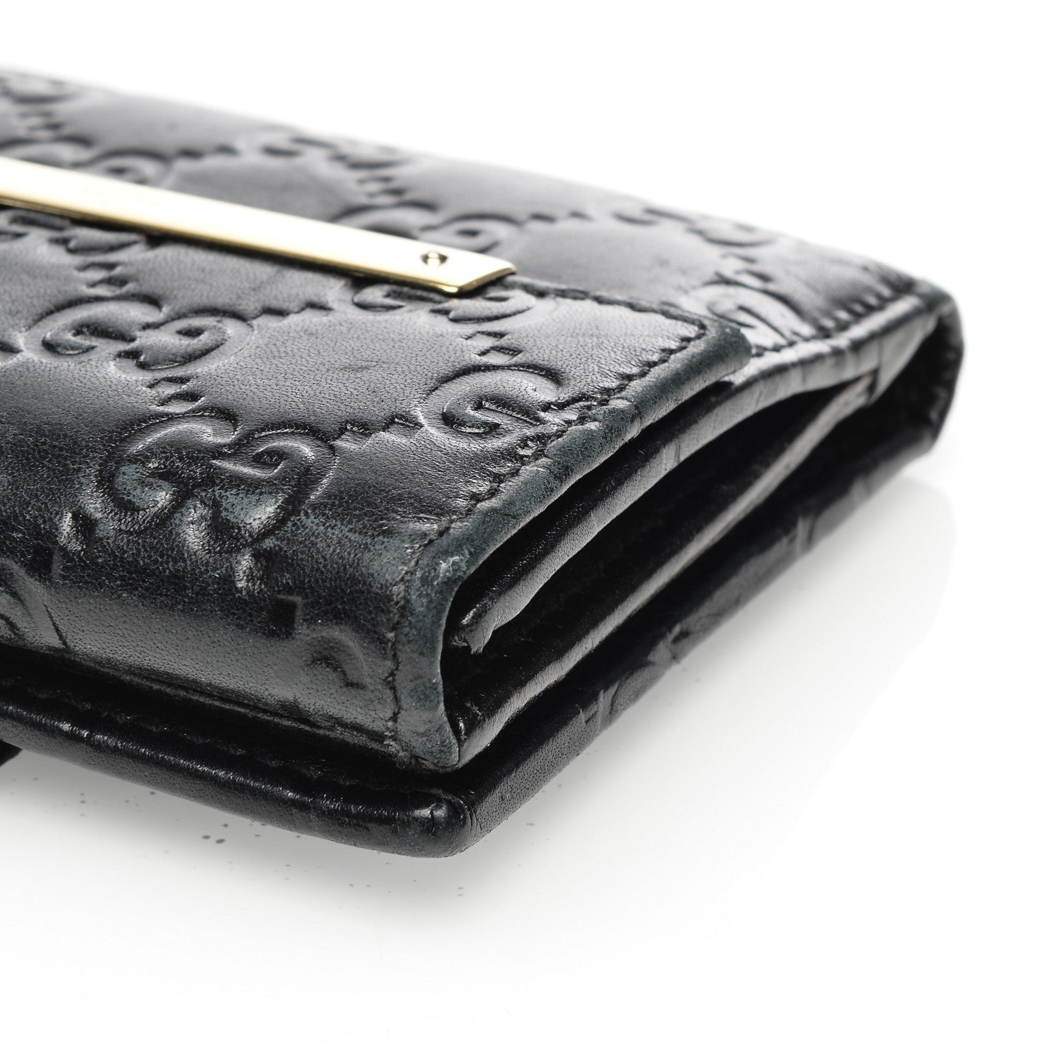 Gucci Guccissima Metal Bar French Flap Wallet Black 11 of 11