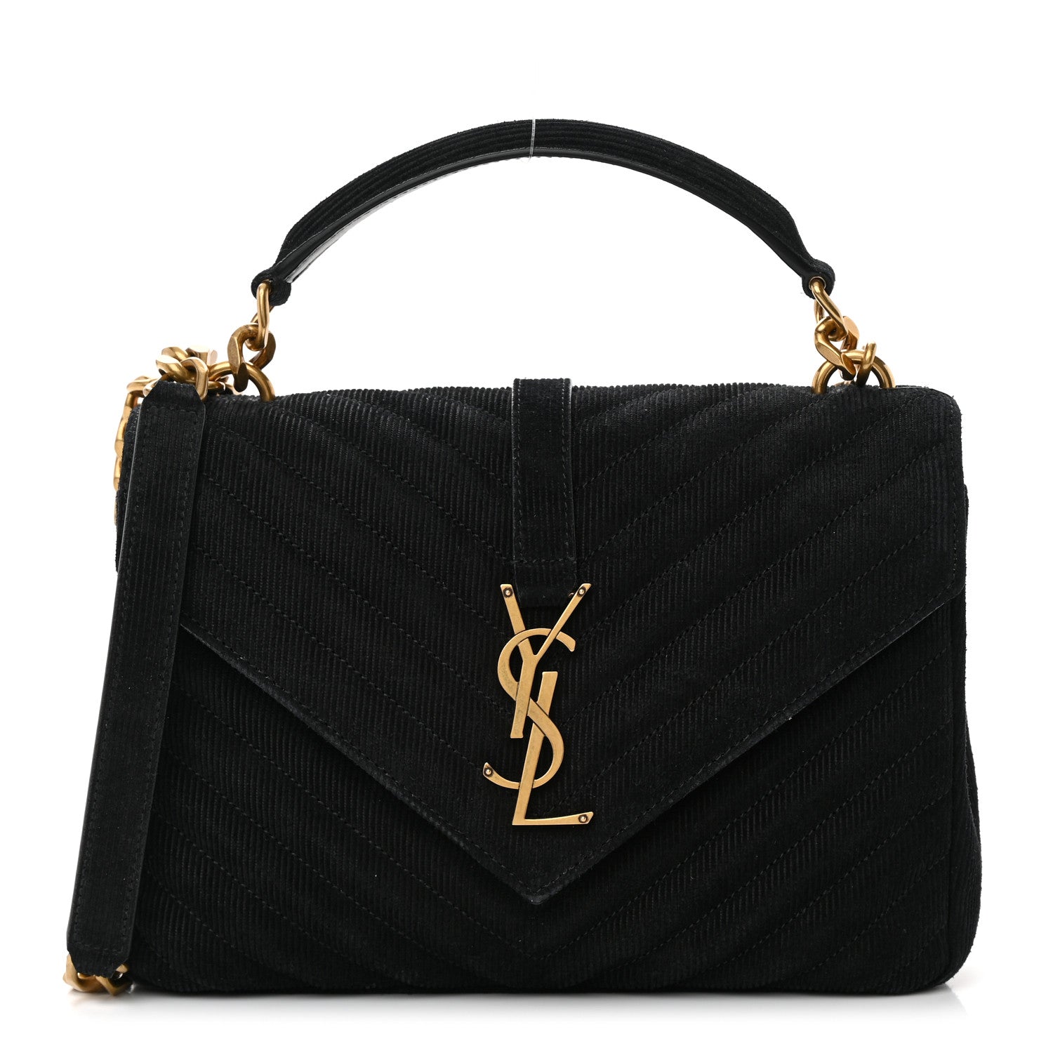 Saint Laurent Corduroy Matelasse Chevron Monogram Medium College Bag Softy Black 1 of 15