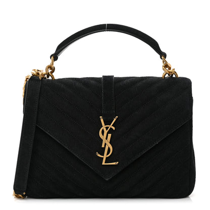 Saint Laurent Corduroy Matelasse Chevron Monogram Medium College Bag Softy Black 1 of 15