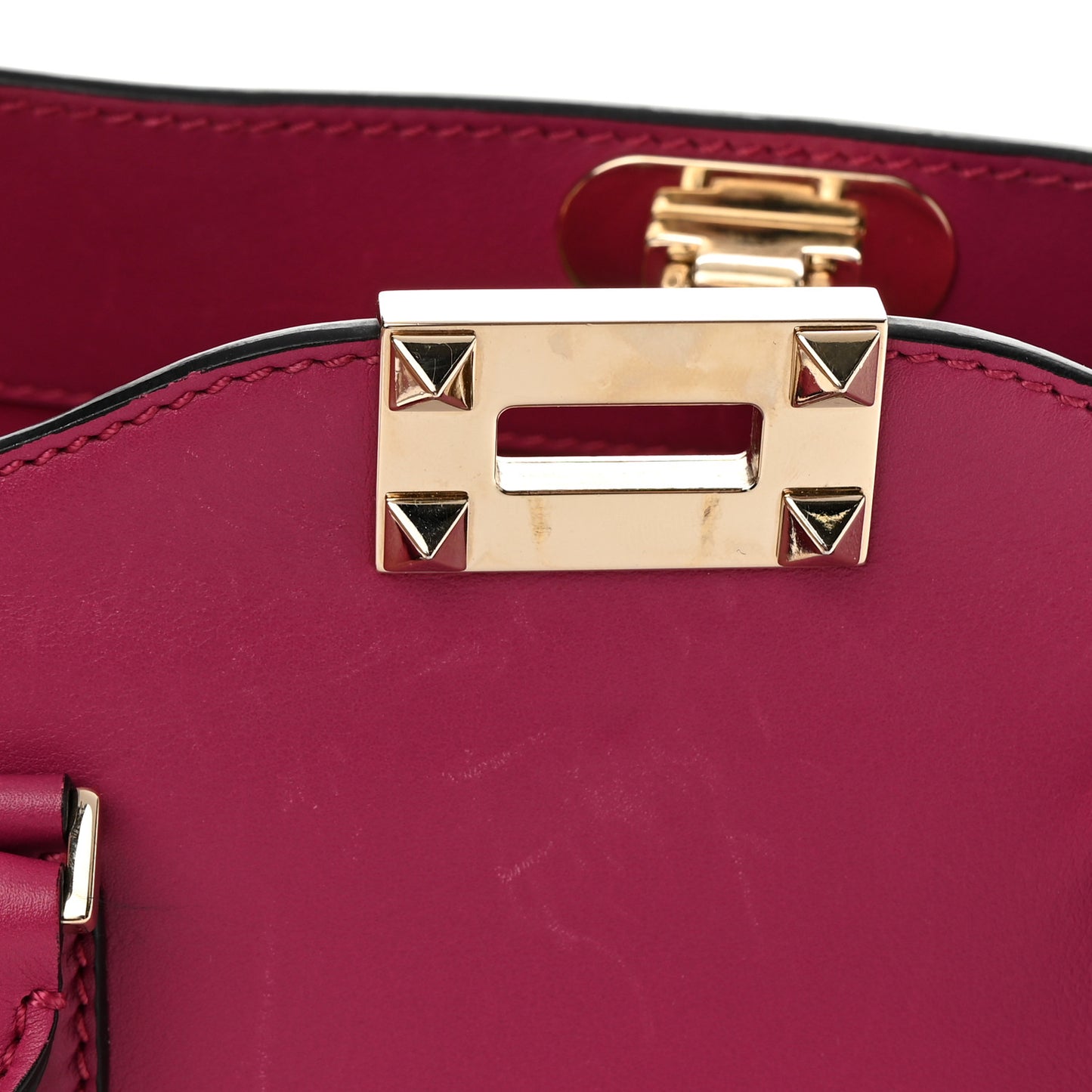 Vitello Small Rockstud Double Handle Tote Deep Cyclamin