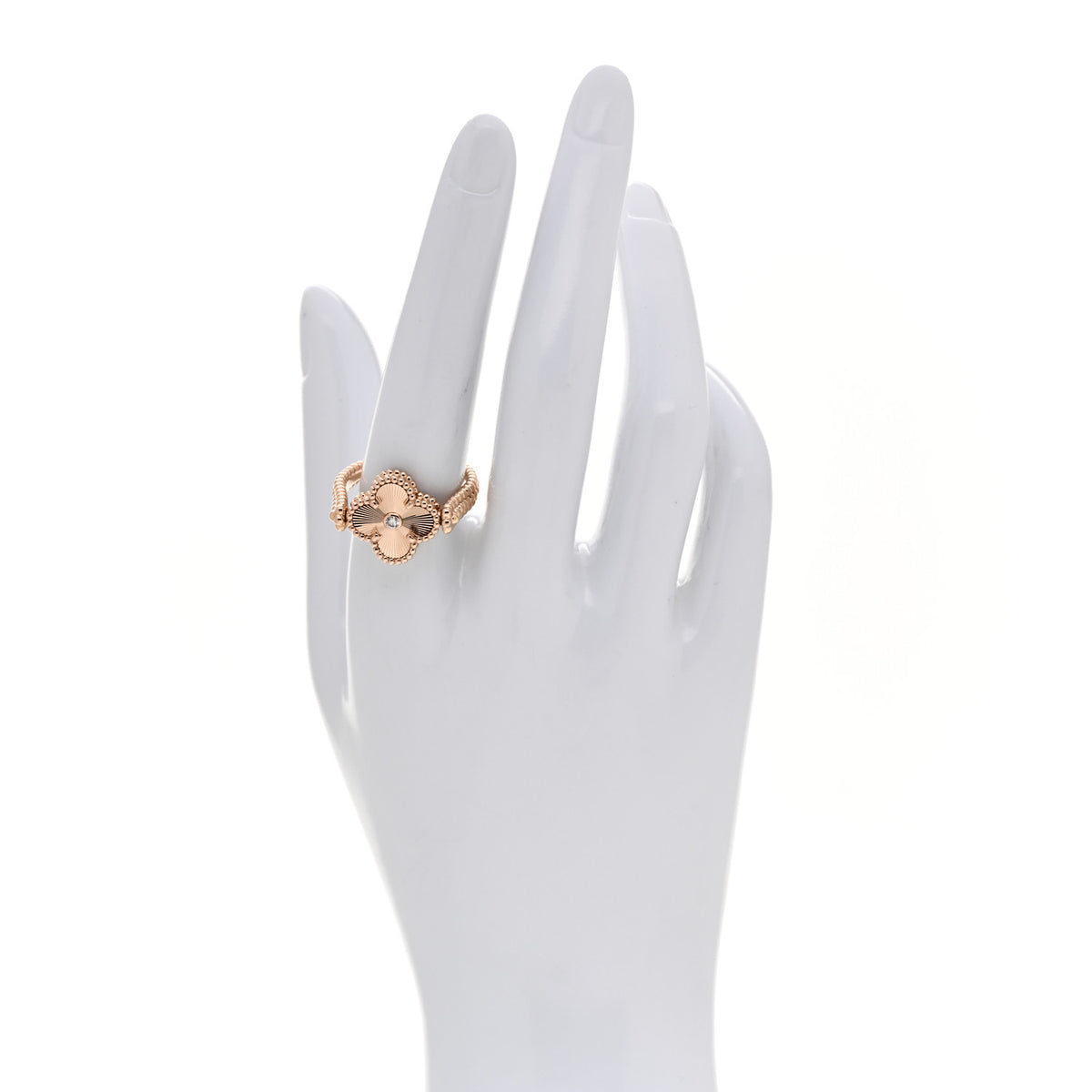 Van Cleef & Arpels 18K Rose Gold Diamond Carnelian Reversible Guilloche Vintage Alhambra Ring 59 8.75 2 of 7
