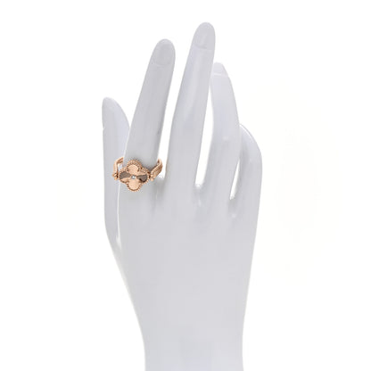 Van Cleef & Arpels 18K Rose Gold Diamond Carnelian Reversible Guilloche Vintage Alhambra Ring 59 8.75 2 of 7