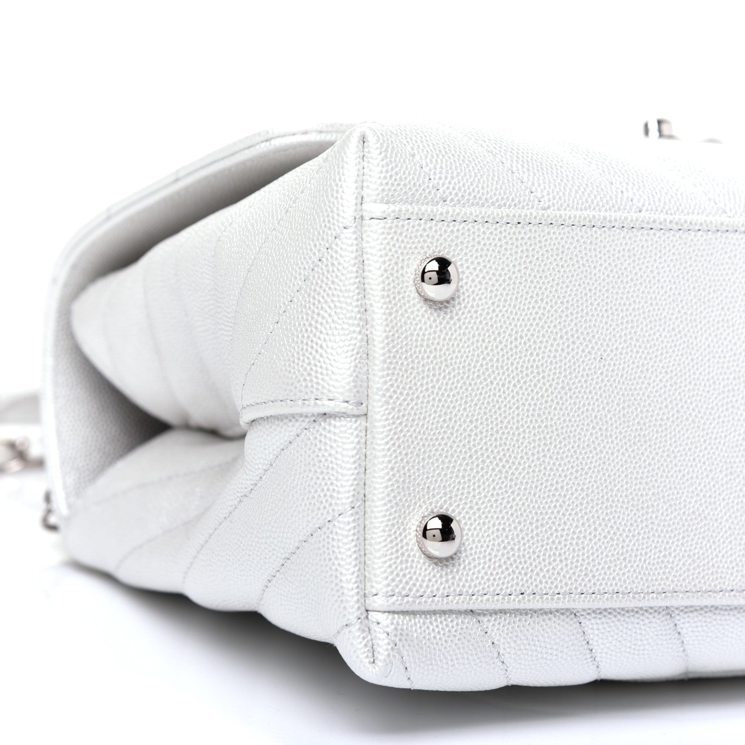Chanel Iridescent Caviar Chevron Quilted Small Coco Handle Flap White 7 of 10