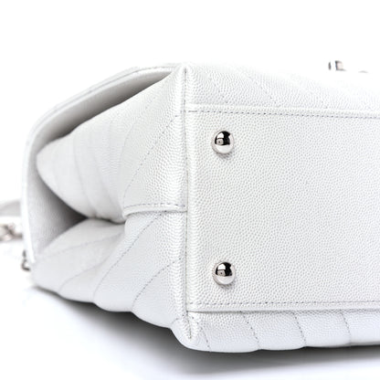 Chanel Iridescent Caviar Chevron Quilted Small Coco Handle Flap White 7 of 10